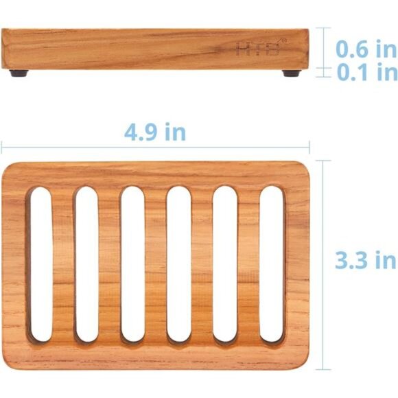 Teak Wood Soap Dish Slotted Shower Sink Bathroom Bathtub Self Draining Holder - Picture 3 of 7